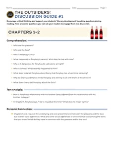Novel Study: The Outsiders: Discussion Guide #1