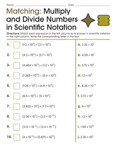 Matching: Multiply and Divide Numbers in Scientific Notation