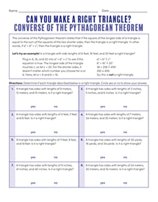 Can You Make a Right Triangle? Converse of the Pythagorean Theorem