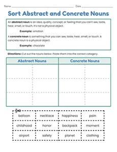 Sort Abstract and Concrete Nouns