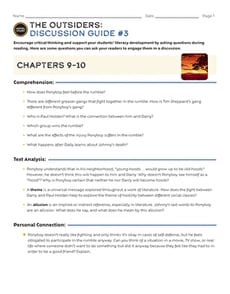 Novel Study: The Outsiders: Discussion Guide #3