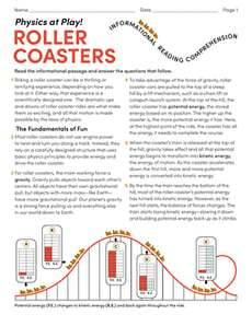 Informational Reading Comprehension: Physics at Play: Roller Coasters