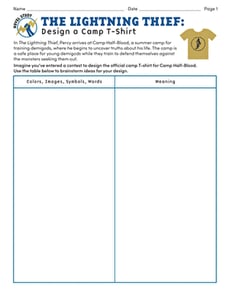 Novel Study: The Lightning Thief: Design a Camp T-Shirt