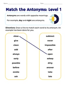 Match the Antonyms: Level 1
