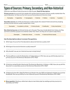 Types of Sources: Primary, Secondary, and Non-historical