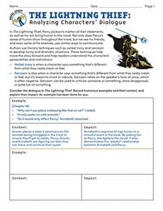 Novel Study: The Lightning Thief: Analyzing Characters’ Dialogue