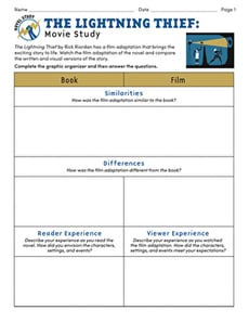 Novel Study: The Lightning Thief: Movie Study