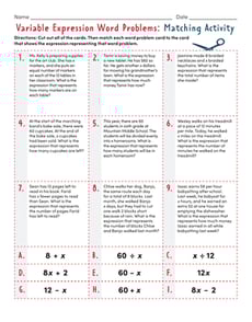 Variable Expression Word Problems: Matching Activity