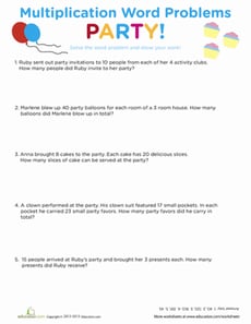 Party Word Problems: Multiplication