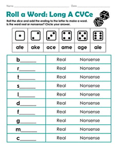 Roll a Word: Long A CVCe