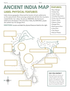 Ancient India Map: Label Physical Features