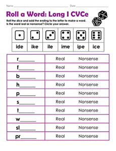 Roll a Word: Long I CVCe