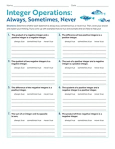 Integer Operations: Always, Sometimes, Never