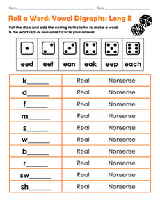 Roll a Word: Vowel Digraphs: Long E