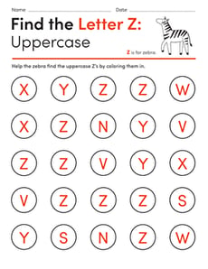 Find the Letter Z: Uppercase