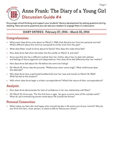 Book Study: Anne Frank: The Diary of a Young Girl: Discussion Guide #4