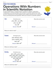 Find the Error: Operations With Numbers in Scientific Notation