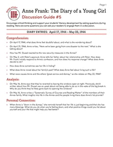 Book Study: Anne Frank: The Diary of a Young Girl: Discussion Guide #5