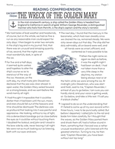 Reading Comprehension: Excerpt Adapted From The Wreck of the Golden Mary