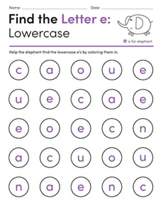 Find the Letter e: Lowercase