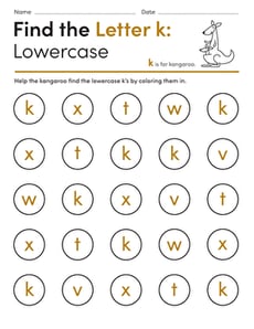 Find the Letter k: Lowercase