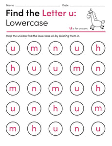 Find the Letter u: Lowercase