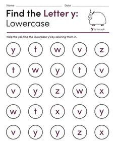Find the Letter y: Lowercase
