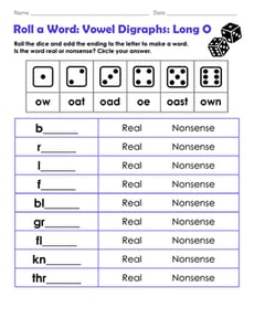 Roll a Word: Vowel Digraphs: Long O