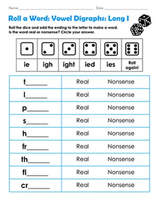 Roll a Word: Vowel Digraphs: Long I