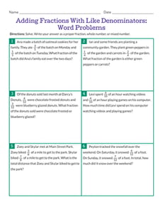 Adding Fractions With Like Denominators: Word Problems