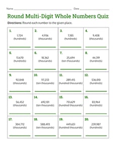 Round Multi-Digit Whole Numbers Quiz