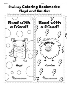 Brainzy Coloring Bookmarks: Floyd and Cuz-Cuz