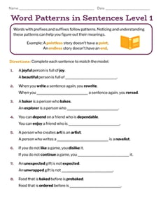 Word Patterns in Sentences Level 1