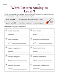 Word Pattern Analogies Level 3