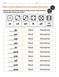 Roll a Word: Beginning Consonant Digraphs