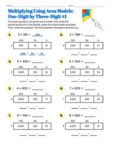 Multiplying Using Area Models: One-Digit by Three-Digit #1