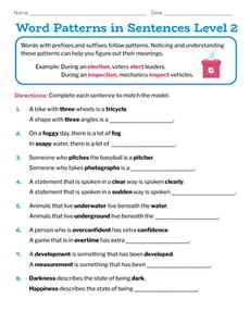 Word Patterns in Sentences Level 2