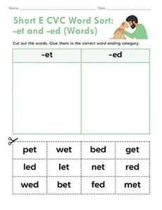 Short E CVC Word Sort: -et and -ed (Words)
