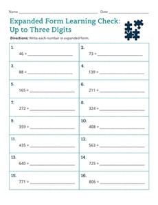 Expanded Form Learning Check: Up to Three Digits