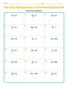One-Step Multiplication and Division Equations #2