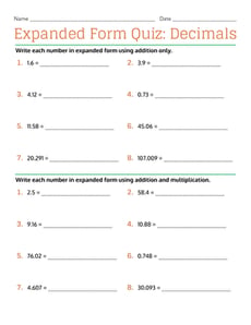 Expanded Form Quiz: Decimals