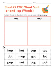 Short O CVC Word Sort: -ot and -op (Words)