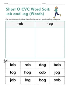 Short O CVC Word Sort: -ob and -og (Words)