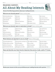 Reading Survey: All About My Reading Interests