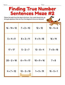 Finding True Number Sentences Maze #2