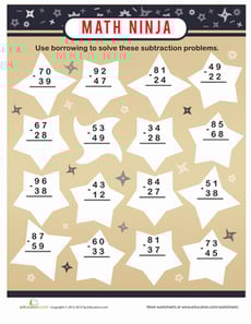 Math Ninja: Subtraction with Borrowing