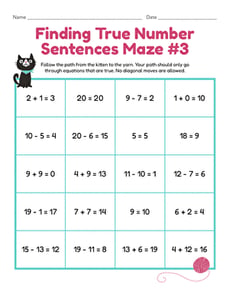 Finding True Number Sentences Maze #3