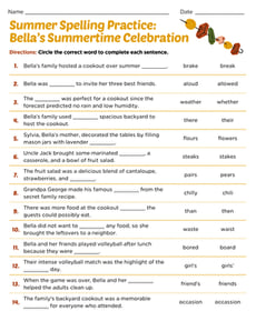 Summer Spelling Practice: Bella’s Summertime Celebration