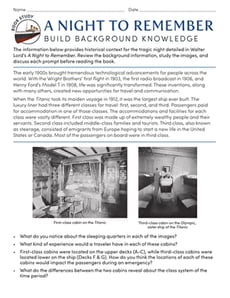 Book Study: A Night to Remember: Build Background Knowledge