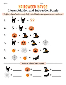 Halloween Havoc: Integer Addition and Subtraction Puzzle